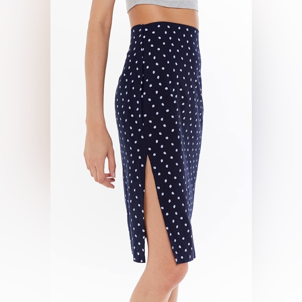 MINKPINK | Pip Polka Dot Midi Skirt | Navy Blue | Size L - Picture 3 of 16